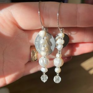 Handmade earrings with antique holy Mary charm from France and freshwater pearls